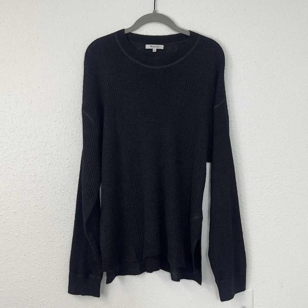 Madewell Black Ribbed Alpaca Blend Crew Neck Oversize Fit Sweater Womens L